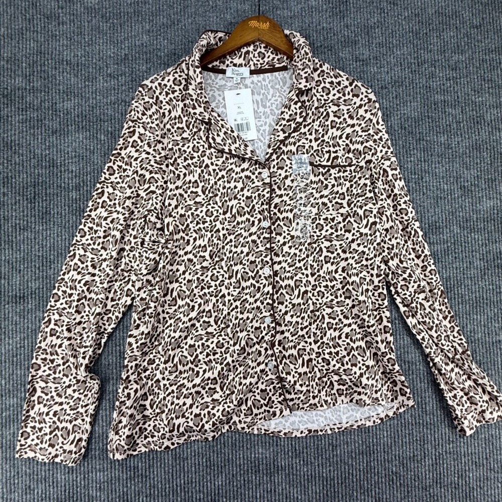 Kim Rogers Dress Shirt Womens XL Brown NWT Leopard Print Button‎ Front Top